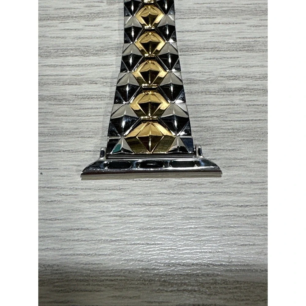 Apple Watch Band Stainless Steel Shiny Goldtone & Silvertone Pattern